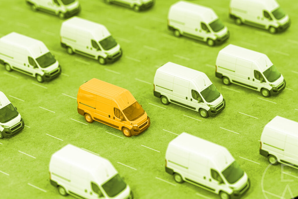 series of cargo vans with one painted gold