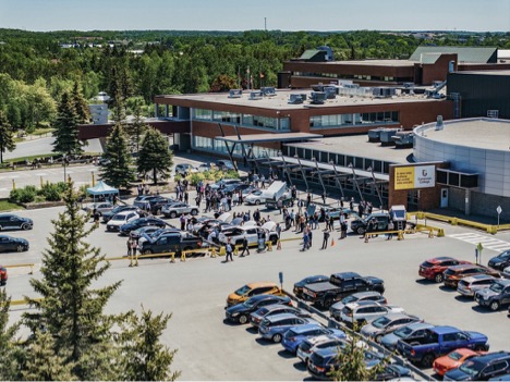 Aerial view of Cambrian College parking lot