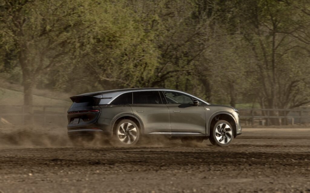 Lucid Gravity driving on a road