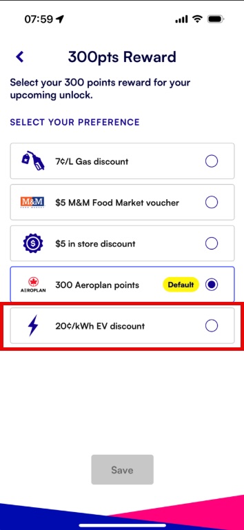 Reward options for EV charging loyalty program
