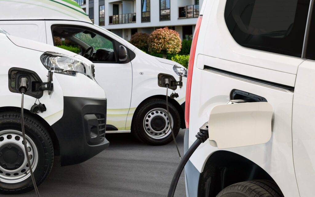 Electric delivery van with connected charging cable