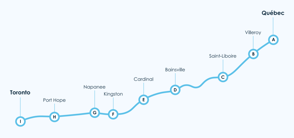 A study by Propulsion Québec found seven ideal locations for DC fast charging stations for trucks. Villeroy and Saint-Édouard along Highway 20 in Quebec, and Bainsville, Cardinal, Pittsburgh, Napanee and Port Hope along Highway 401 in Ontario.