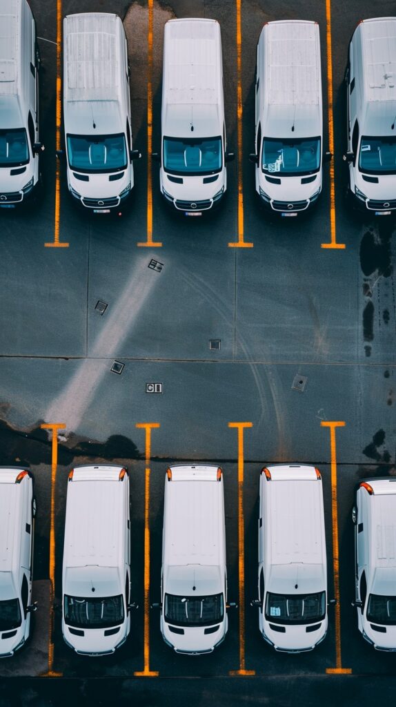 Cargo vans parked shot from above